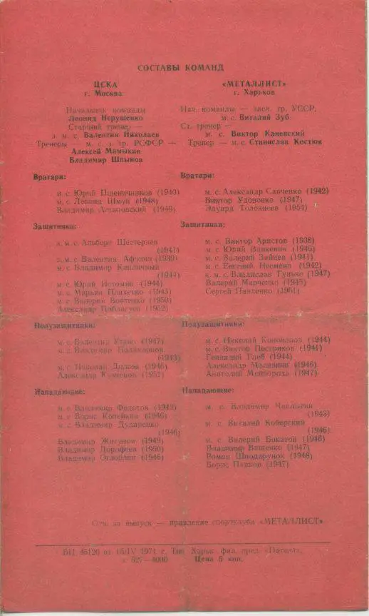 Металлист Харьков - ЦСКА Москва - 19.04.1971.Товарищеская встреча. 1