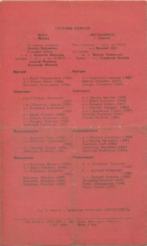 Металлист Харьков - ЦСКА Москва - 19.04.1971. Товарищеская встреча. 1