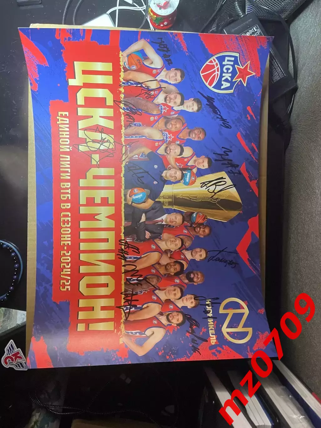 Плакат баскетбол цска чемпион с автографами бк цска пбк цска единая лига втб