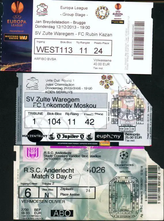 билет ек.Зульте-Варегем(Бельгия)-Р у бин( Россия)-2013