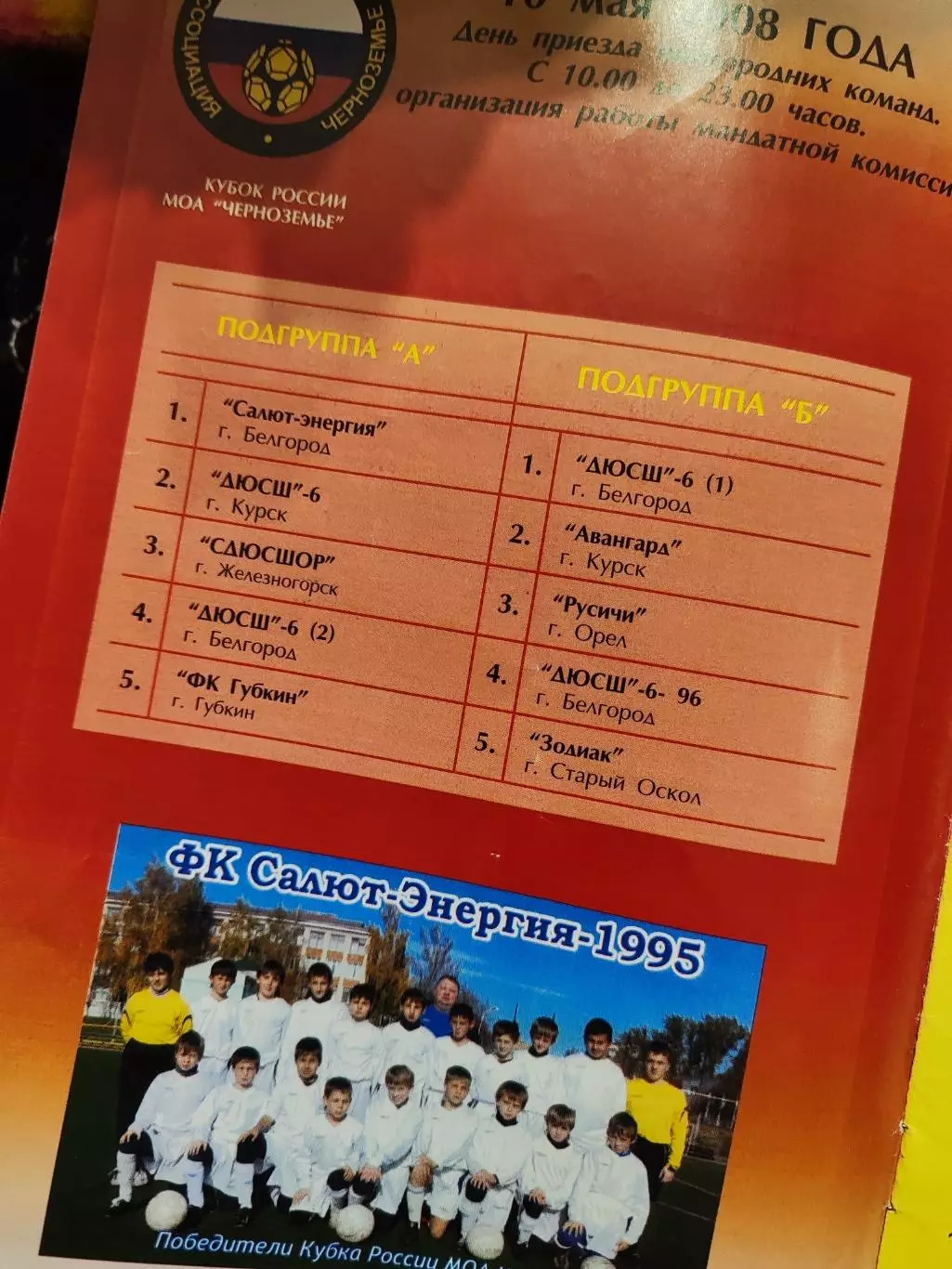 Кубок Черноземья по футболу среди команд юношей 1995 года рождения 2008 2
