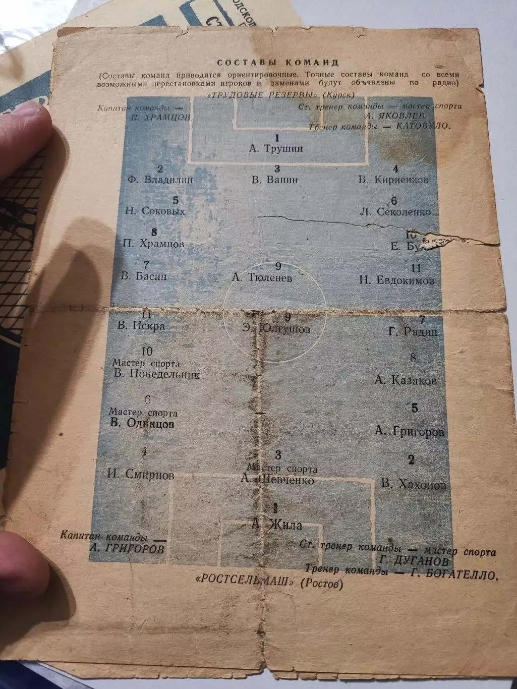 Ростсельмаш Ростов-Трудовые резервы Курск 1958 оригинал+копия 1