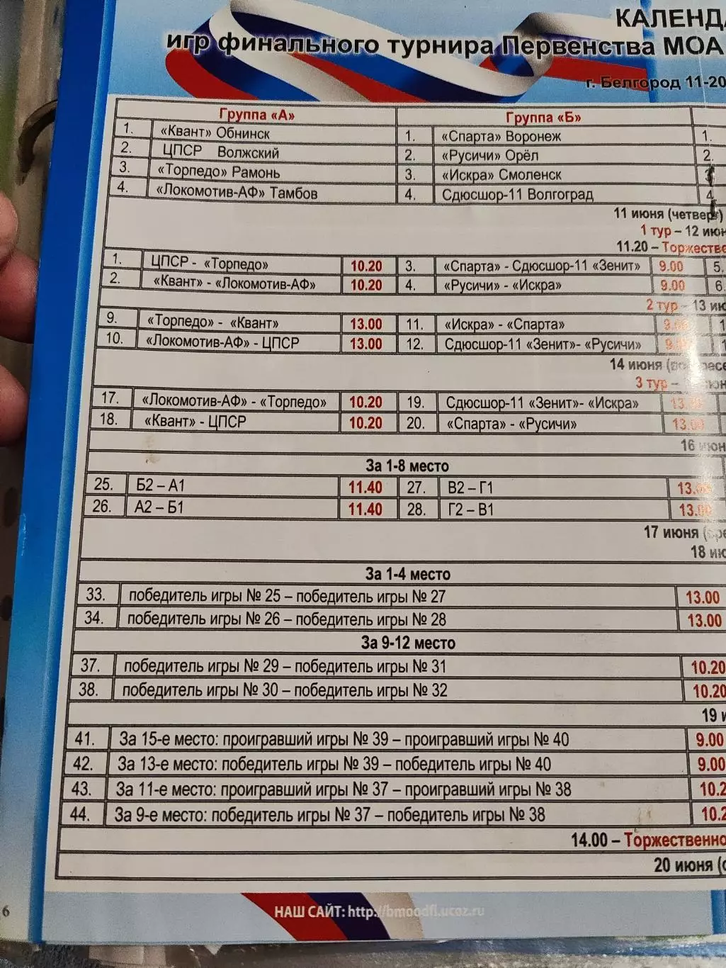 Программа финального турнира первенства МОА Черноземье по футболу 2015 Белгоро 1