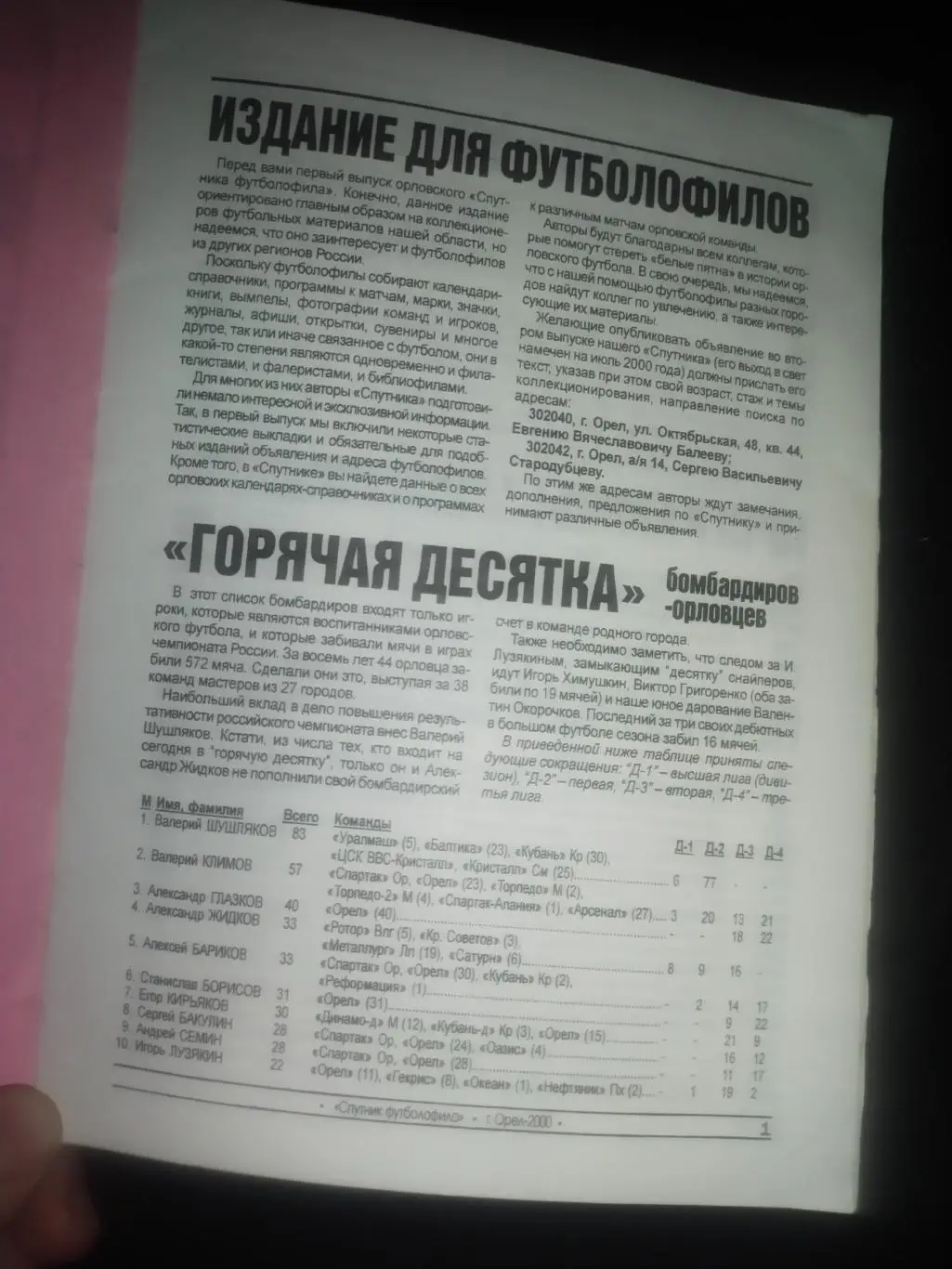 Спутник футболофила Орел 2000 1