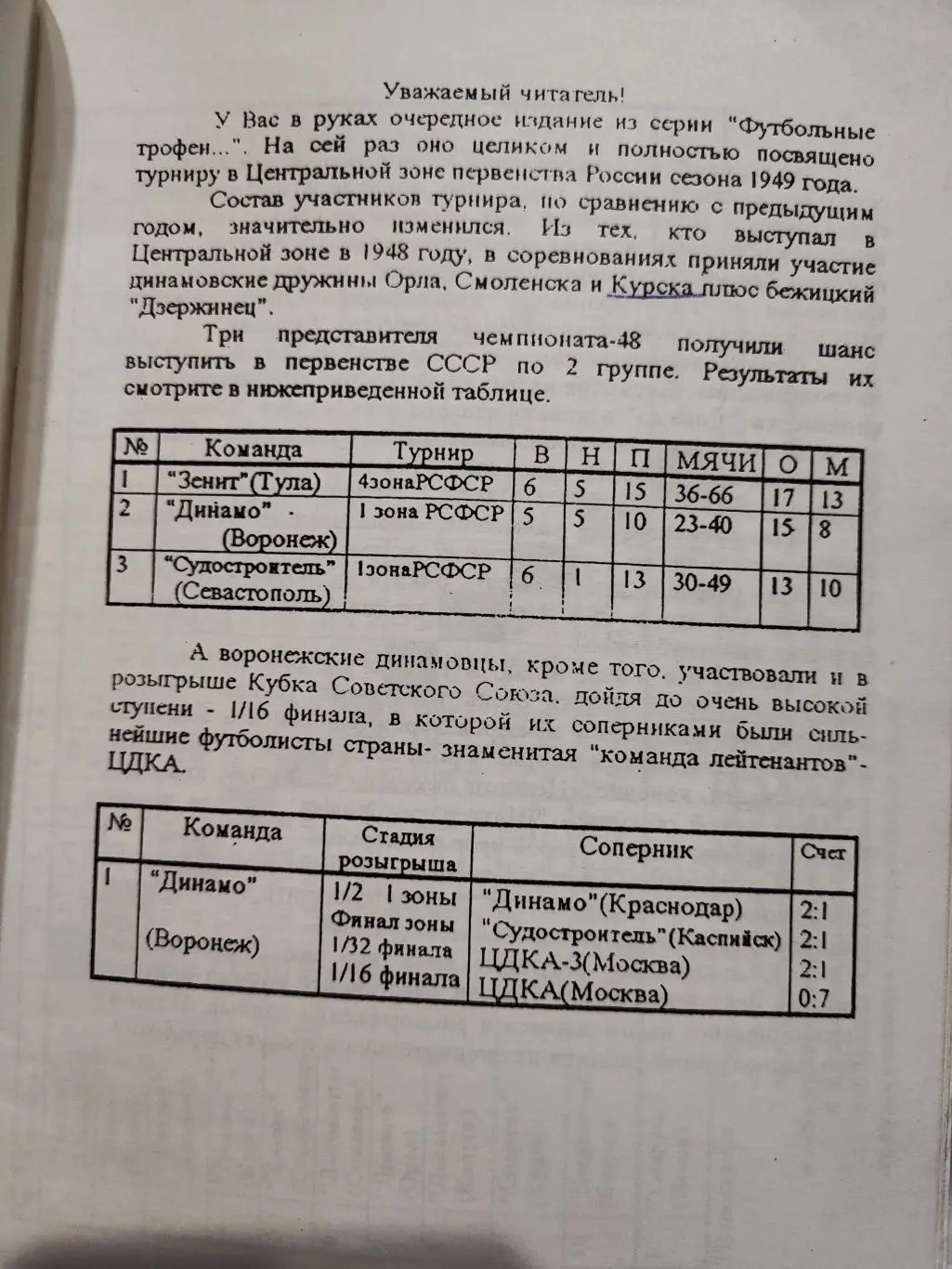 Глаголев Ушаков - Футбольные трофеи 1949. Чемпионат РСФСР. Центральная зона. 3