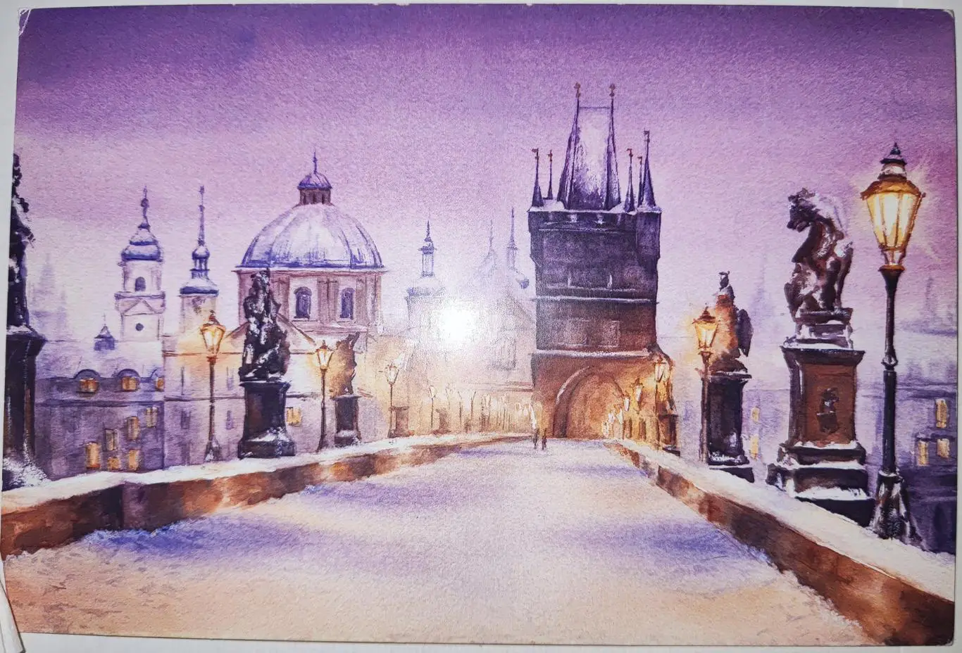 Открытка почтовая - Снежная Прага, подписана