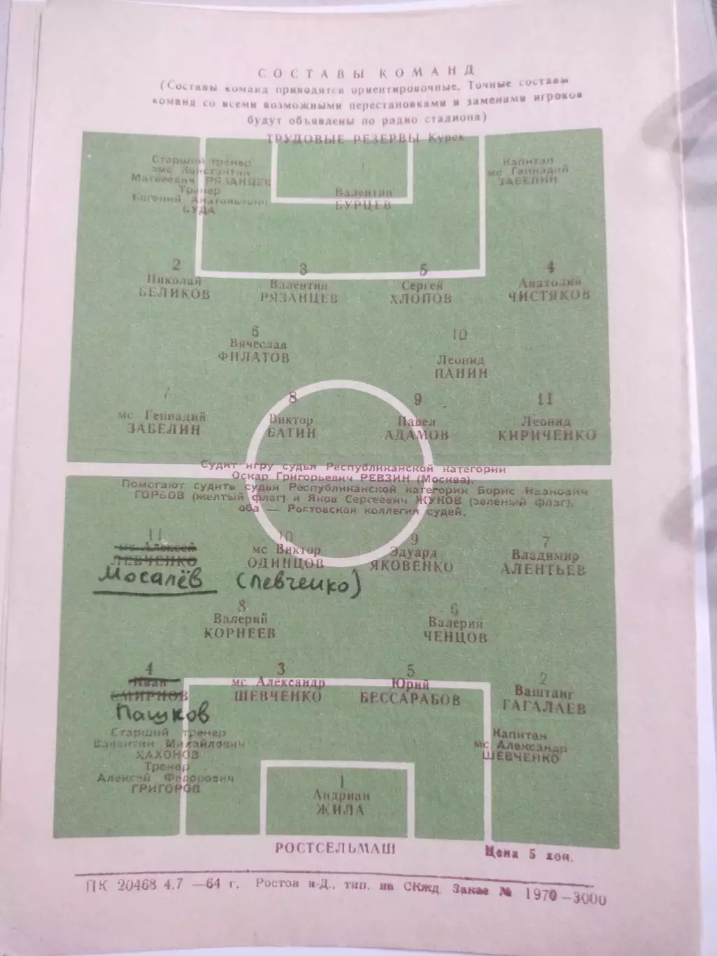 Ростсельмаш-Трудовые Резервы Курск 1964 оригинал + копия 1