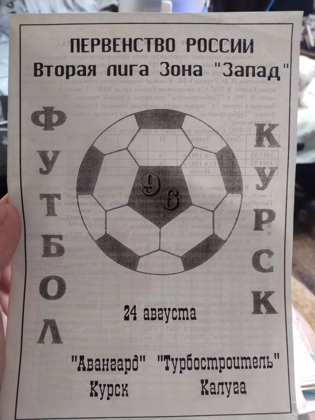 Авангард Курск - Турбостроитель Калуга. 24 августа 1996 год