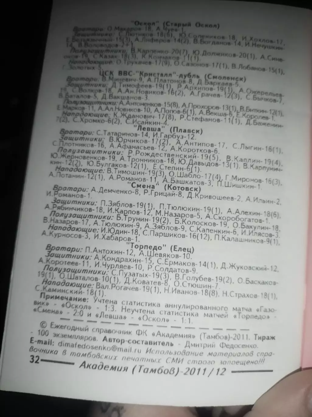 Футбол Чемпионат России 2011/12 Третий дивизион КФК зонаЧерноземье 1