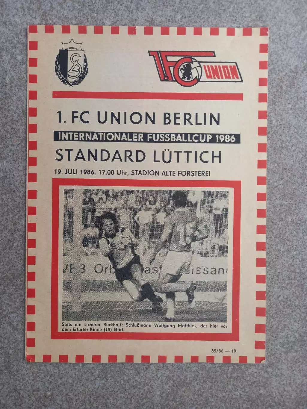 Унион Берлин ГДР - Стандард Льеж Бельгия 1986