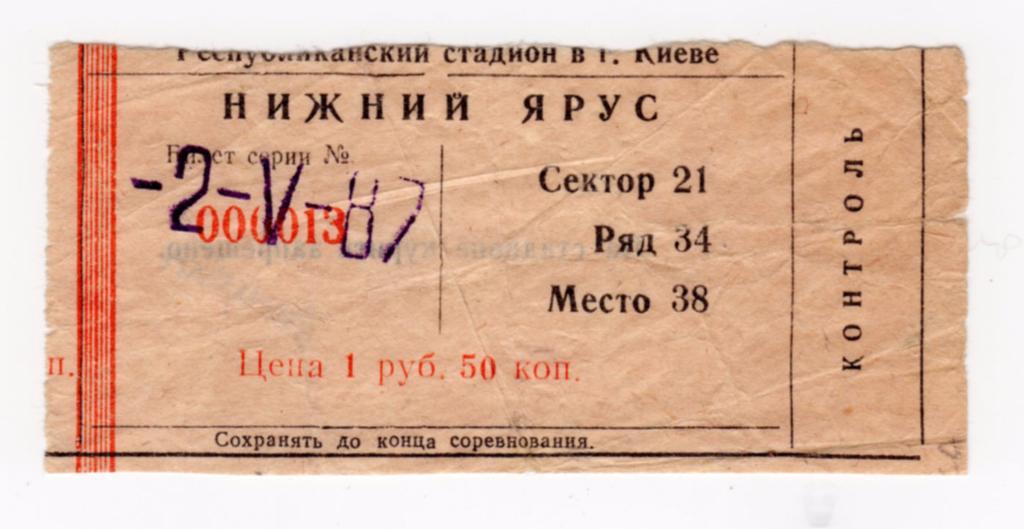 02.05.1987 Билет. Динамо (Киев) - ЦСКА