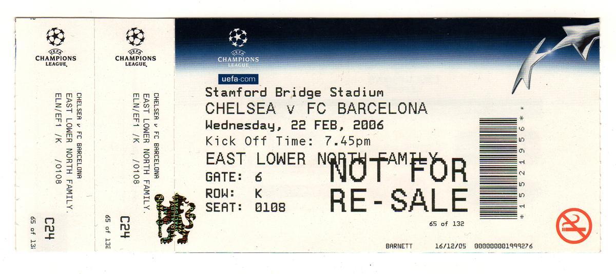 22.02.2006 Билет. ЕК. Челси - Барселона. Лига Чемпионов
