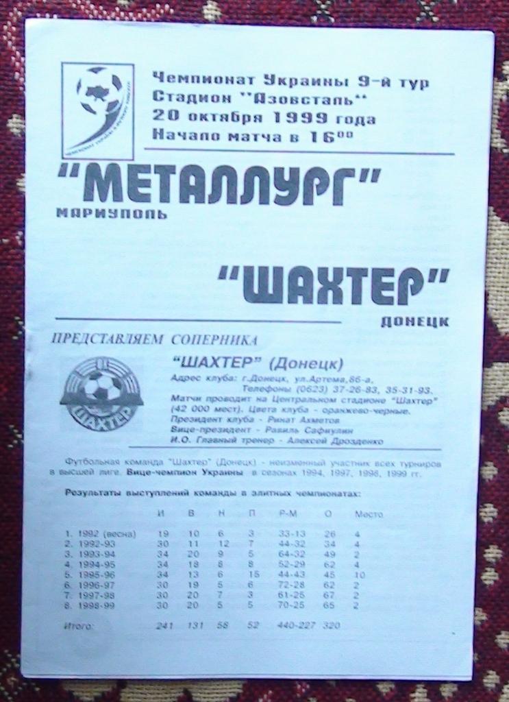 Металлург Мариуполь - Шахтёр Донецк 1999-2000