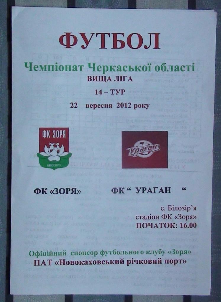 Черкасская область. Заря Билозирья - Ураган Кривоносовка 2012