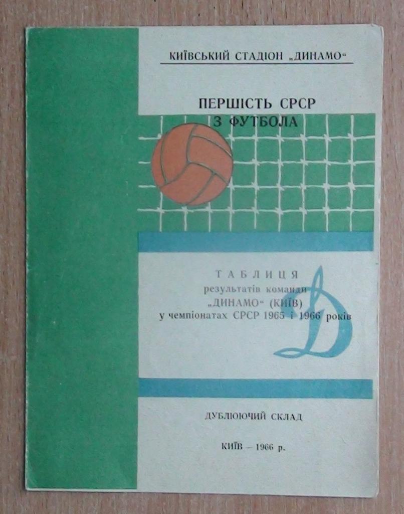 Таблица результатов в сезона 1965 и 1966 дублирующего состава Динамо Киев