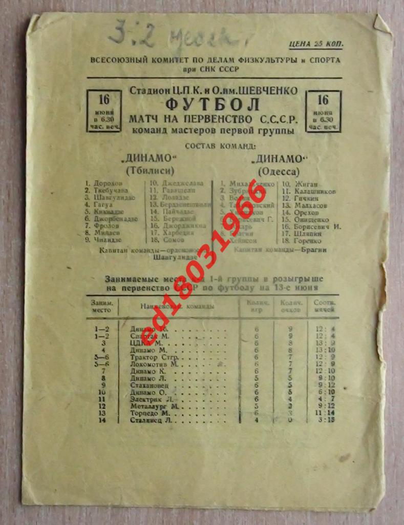 Динамо Одесса - Динамо Тбилиси 1939