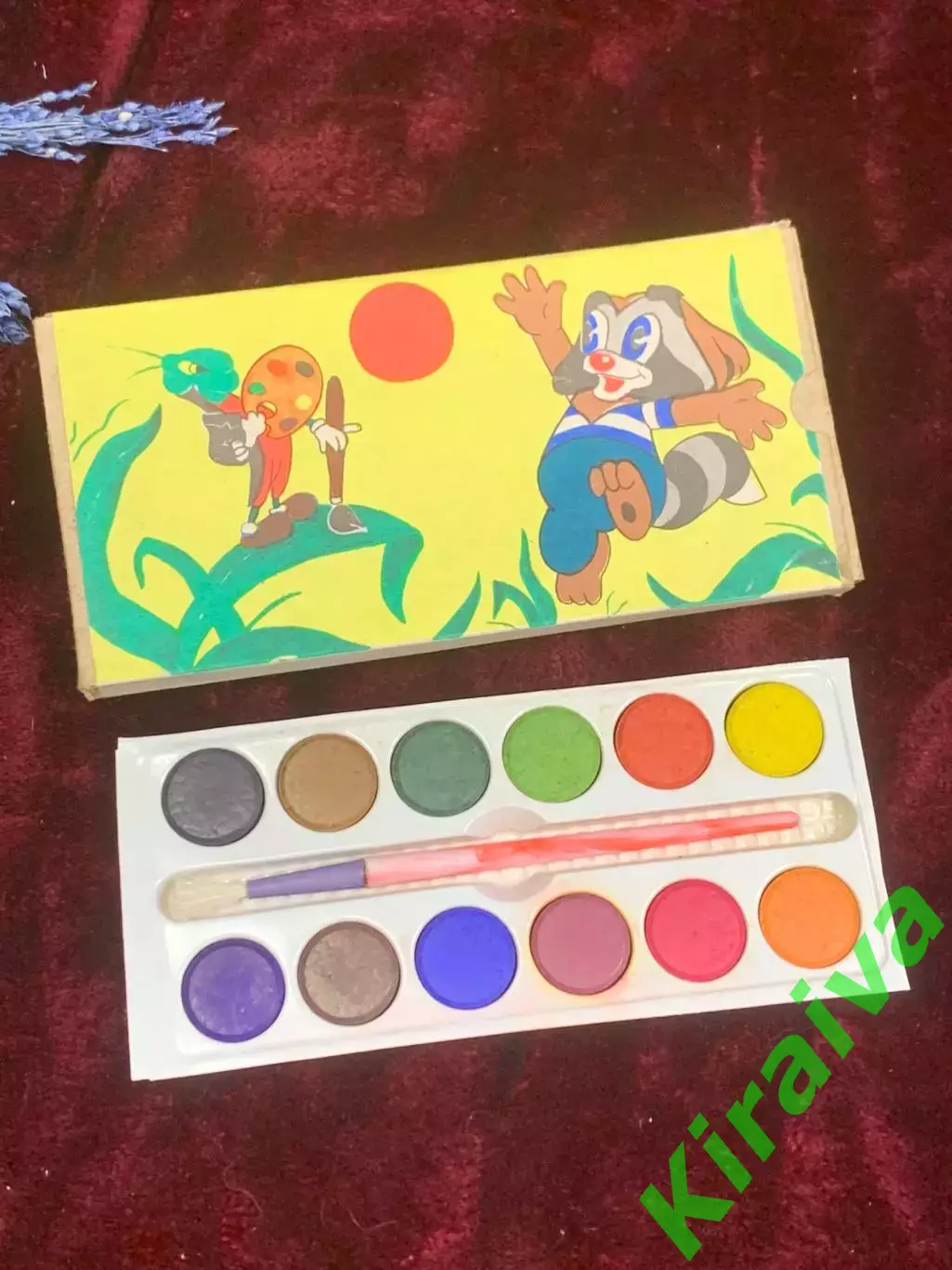 Винтажный набор сухих акварельных красок на 12 цветов с кисточкой «Крошк (Н2598)