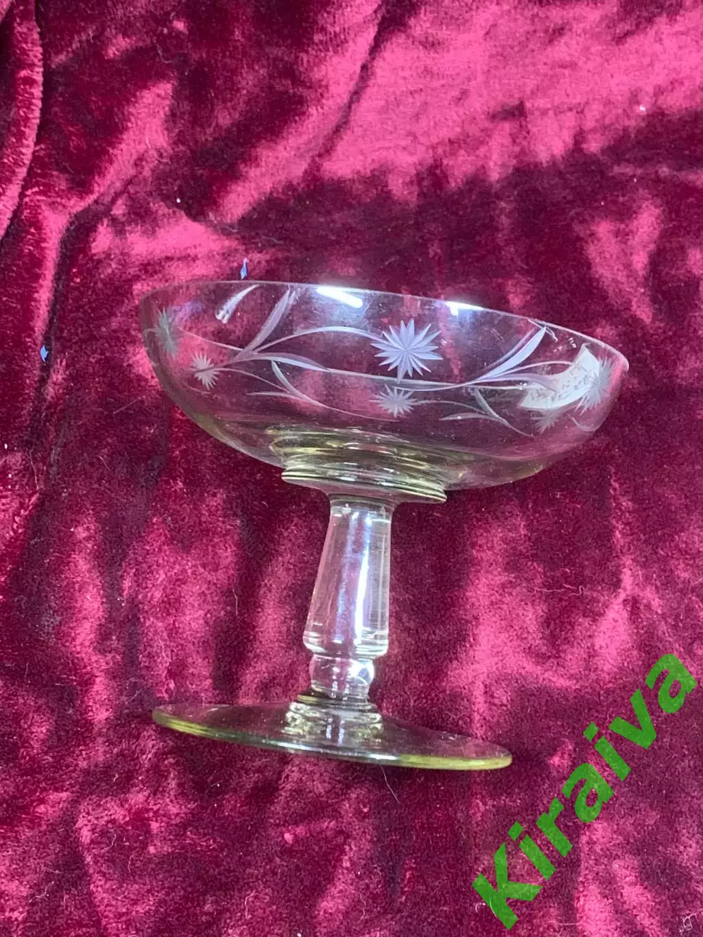 Ваза хрустальная для конфет фруктов на ножке с травлением СССР (Н2602) 2