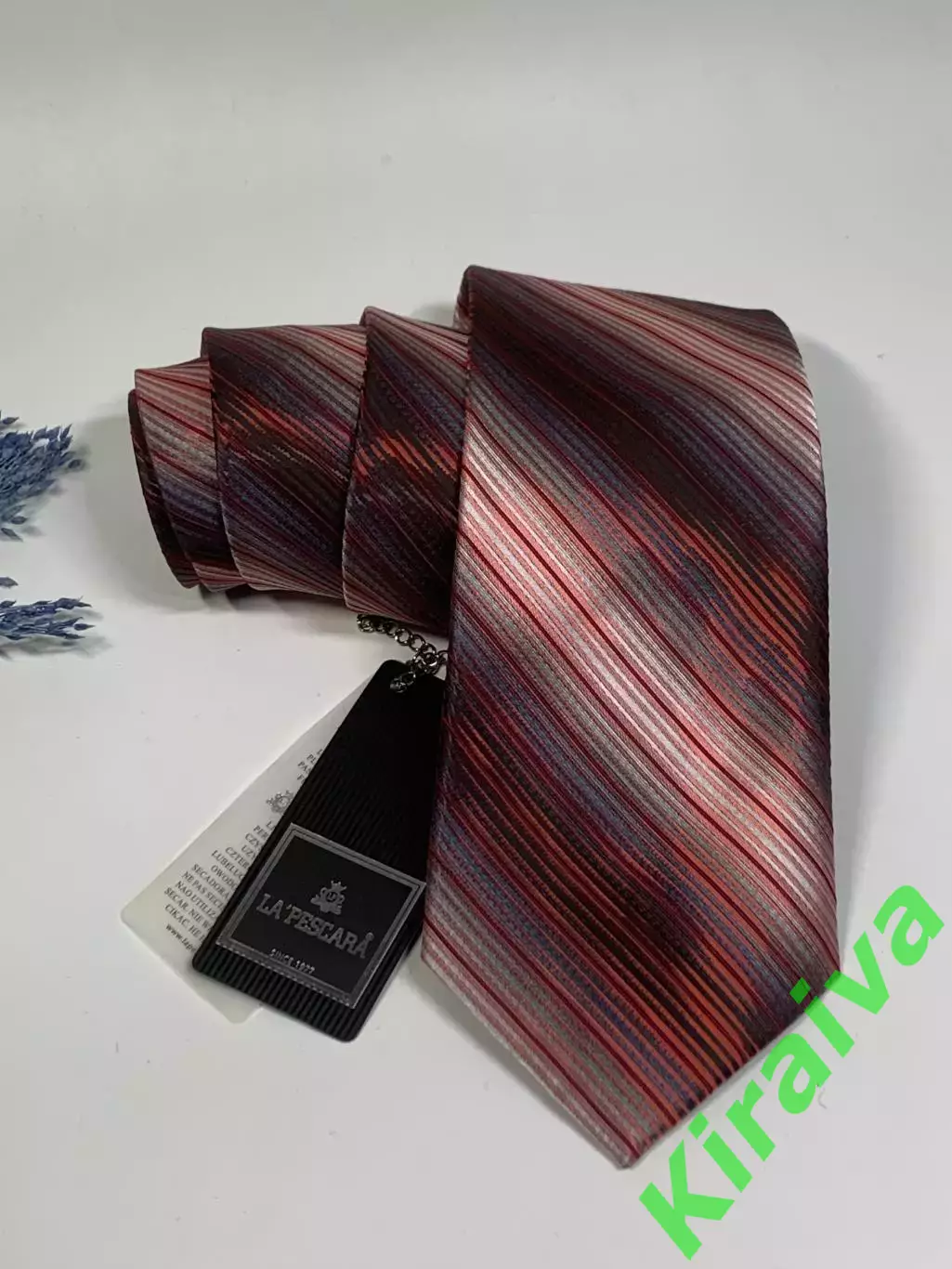 Галстук мужской Milimetric 155 см красно - серый перелив в полоску широкий атлас