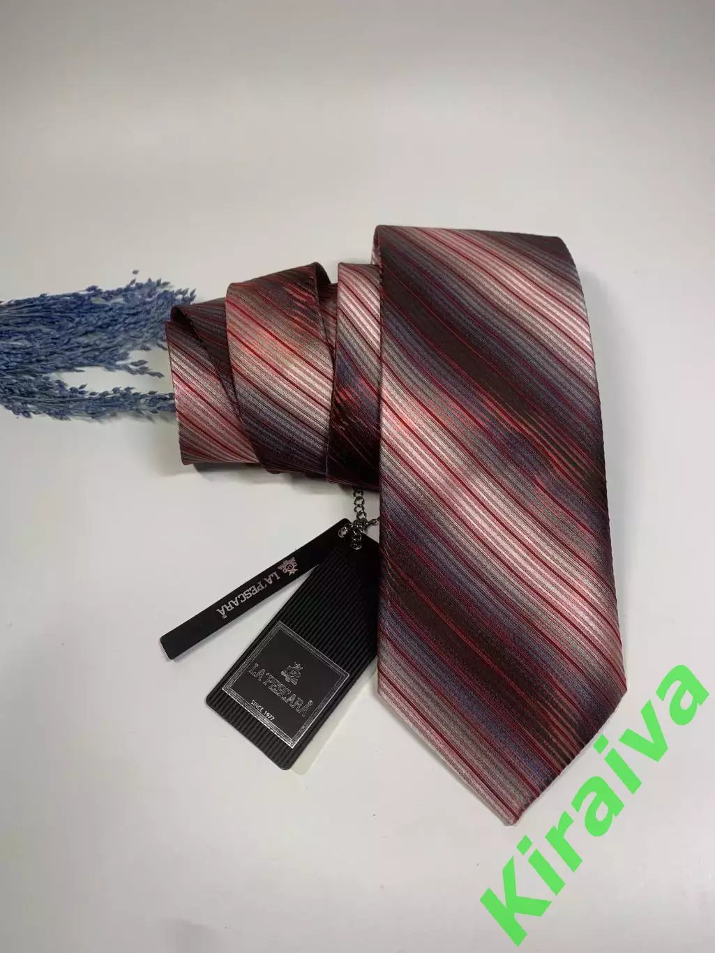 Галстук мужской Milimetric 155 см красно - серый перелив в полоску широкий атлас 2