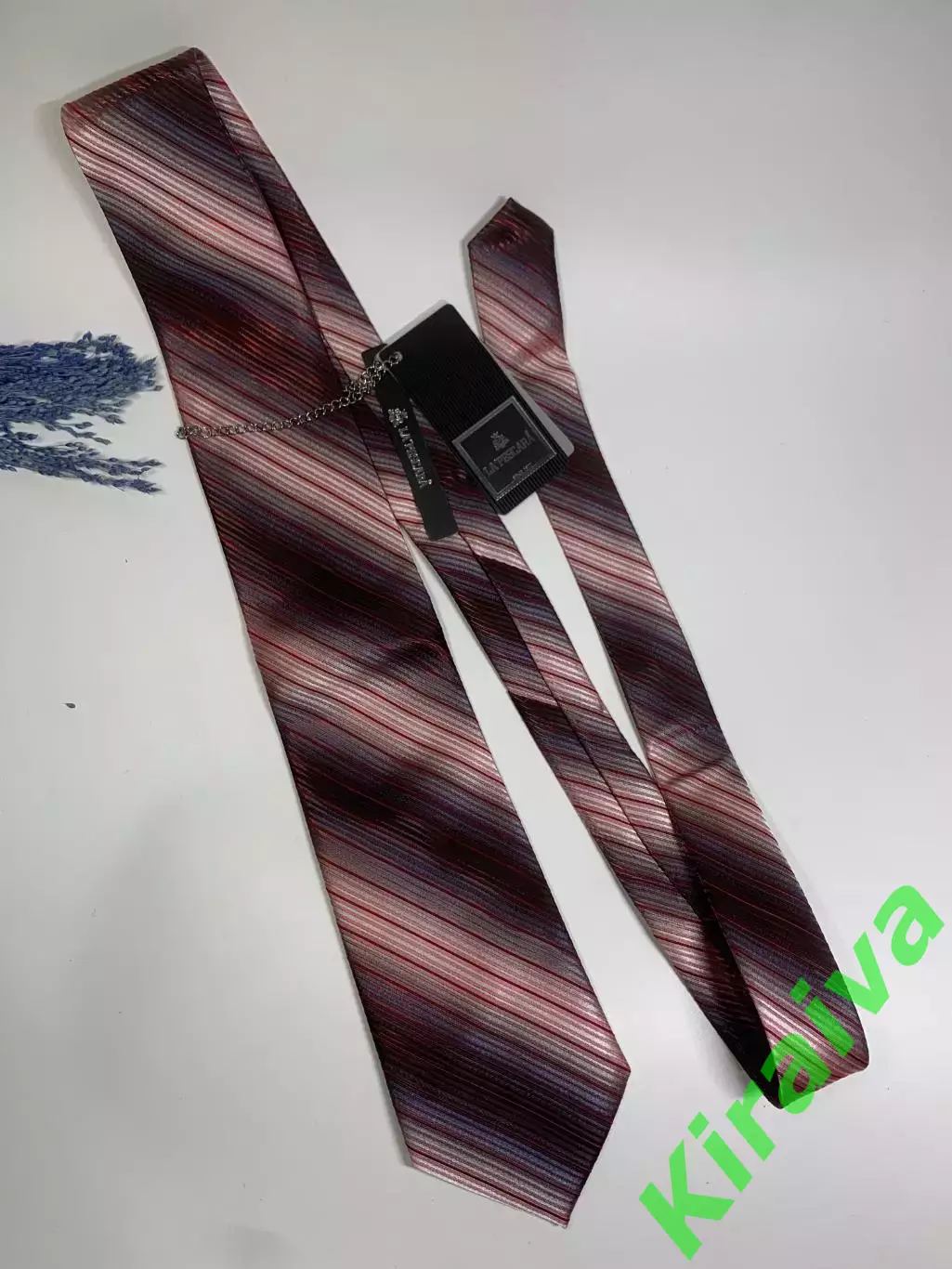 Галстук мужской Milimetric 155 см красно - серый перелив в полоску широкий атлас 3