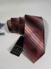 Галстук мужской Milimetric 155 см красно - серый перелив в полоску широкий атлас