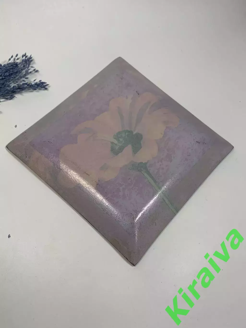 Тарелка декоративная стеклянная квадратная с цветочным мотивом 19,5 см (Н2605) 3