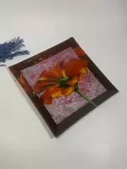 Тарелка декоративная стеклянная квадратная с цветочным мотивом 19,5 см (Н2605)