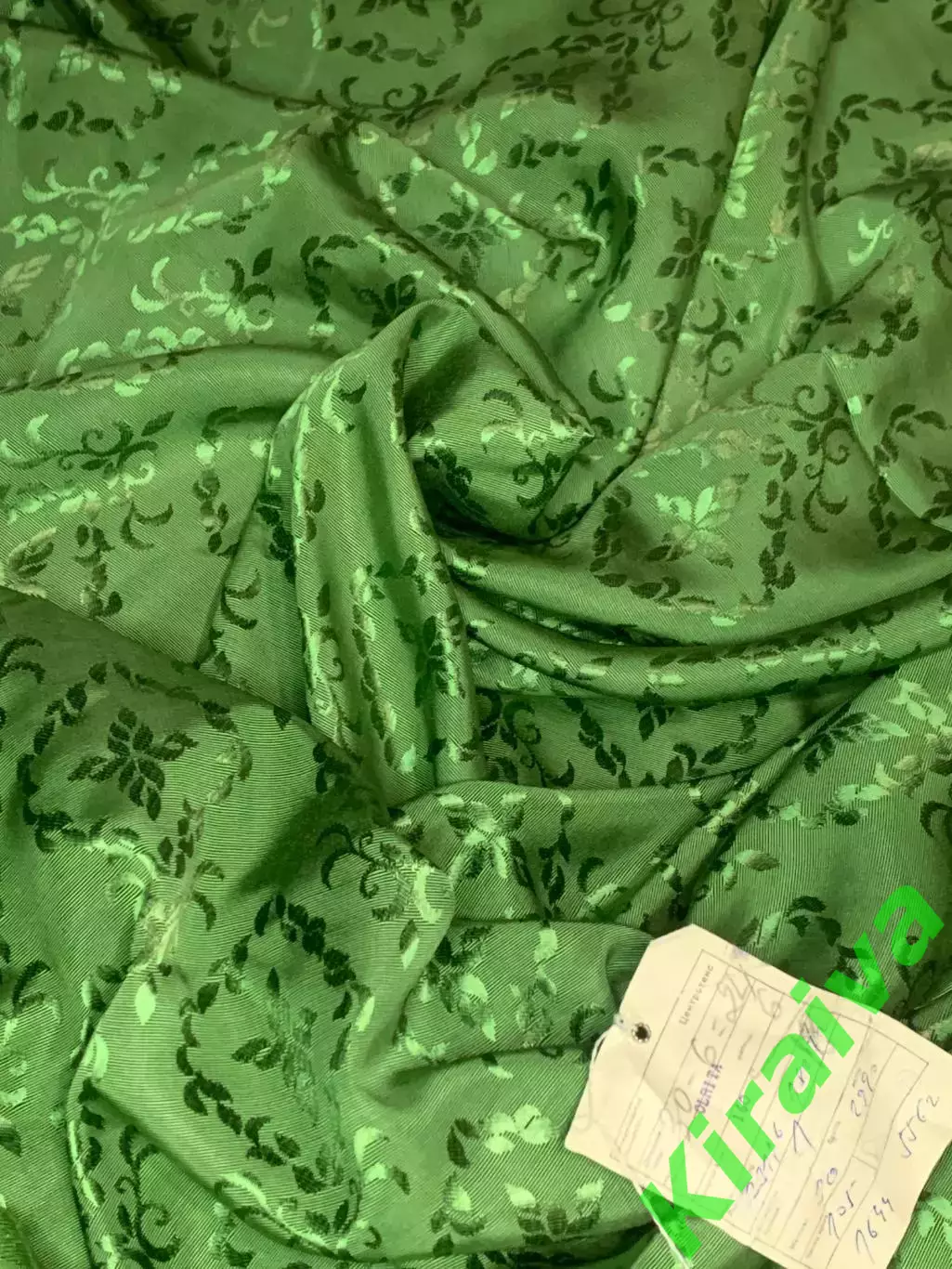 Ткань винтажная OLRITA Hedva жаккардовая зелёная орнамент Centrotex ЧССР Н2765