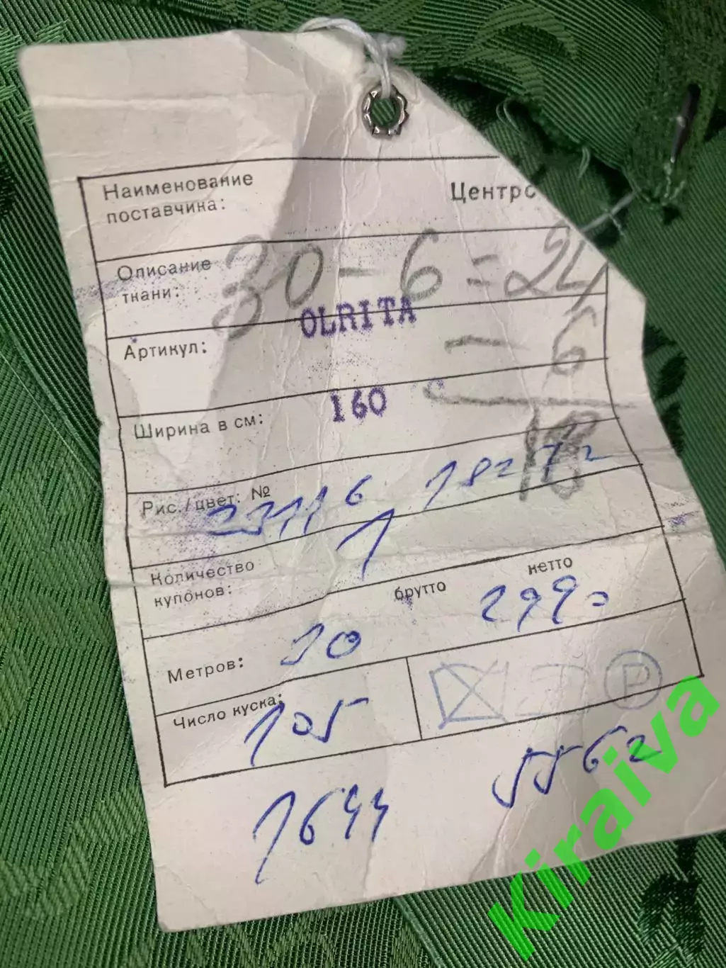 Ткань винтажная OLRITA Hedva жаккардовая зелёная орнамент Centrotex ЧССР Н2765 6