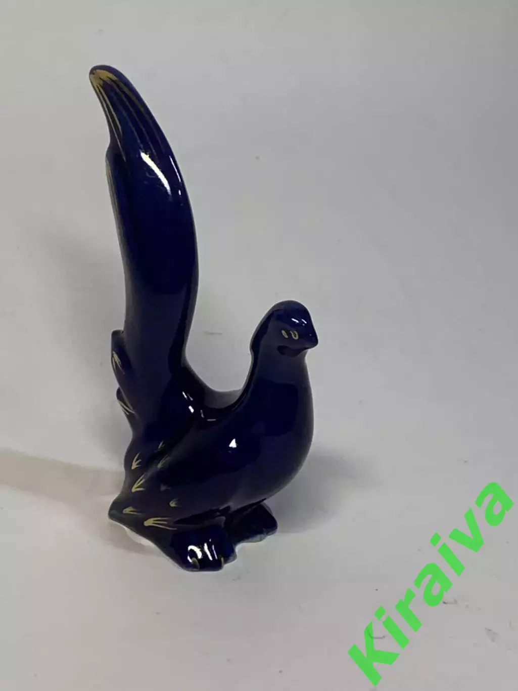 Статуэтка фарфоровая «Фазан» кобальт с золочением СССР винтаж 9 см (Н2846)