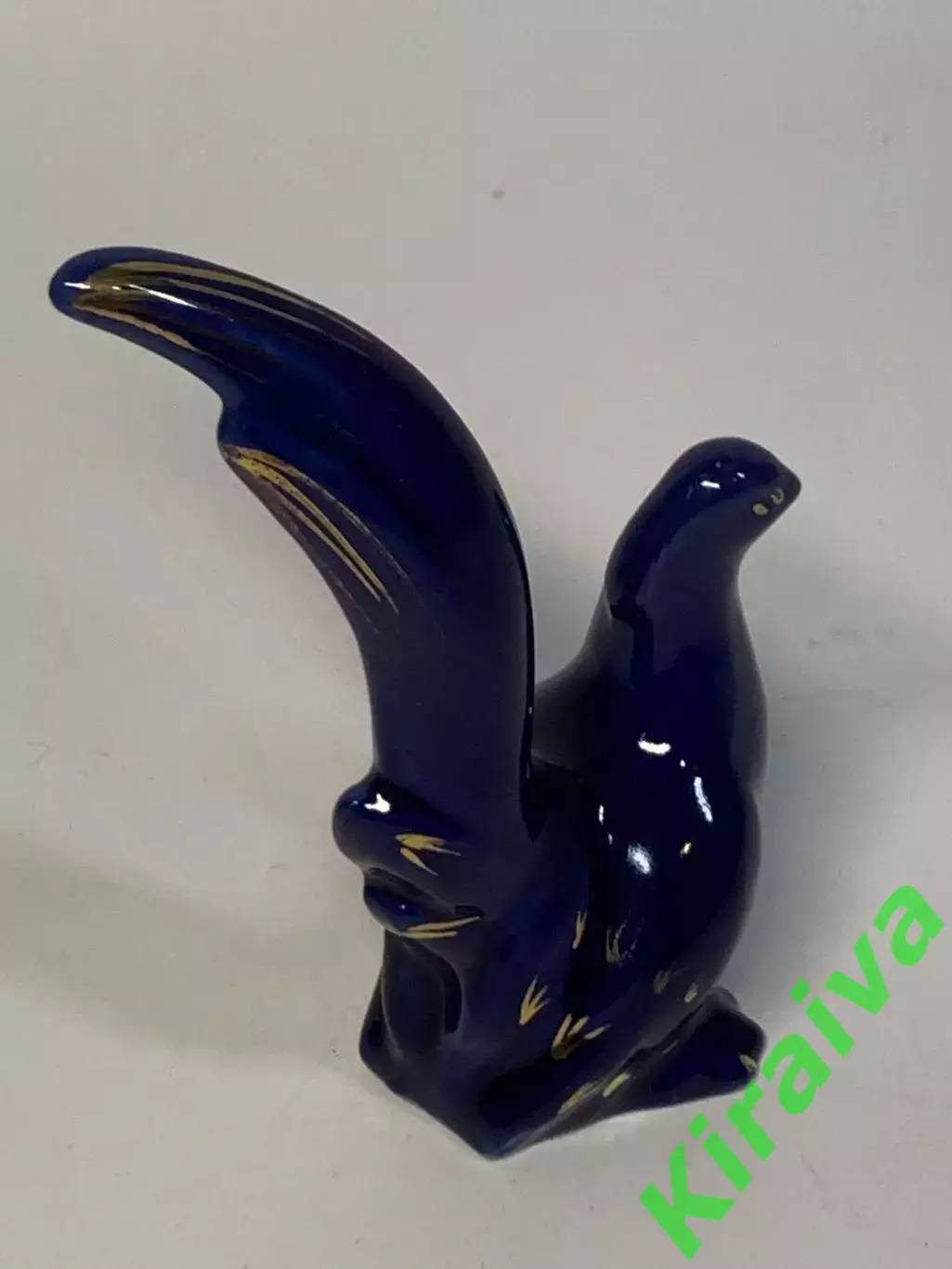 Статуэтка фарфоровая «Фазан» кобальт с золочением СССР винтаж 9 см (Н2846) 4