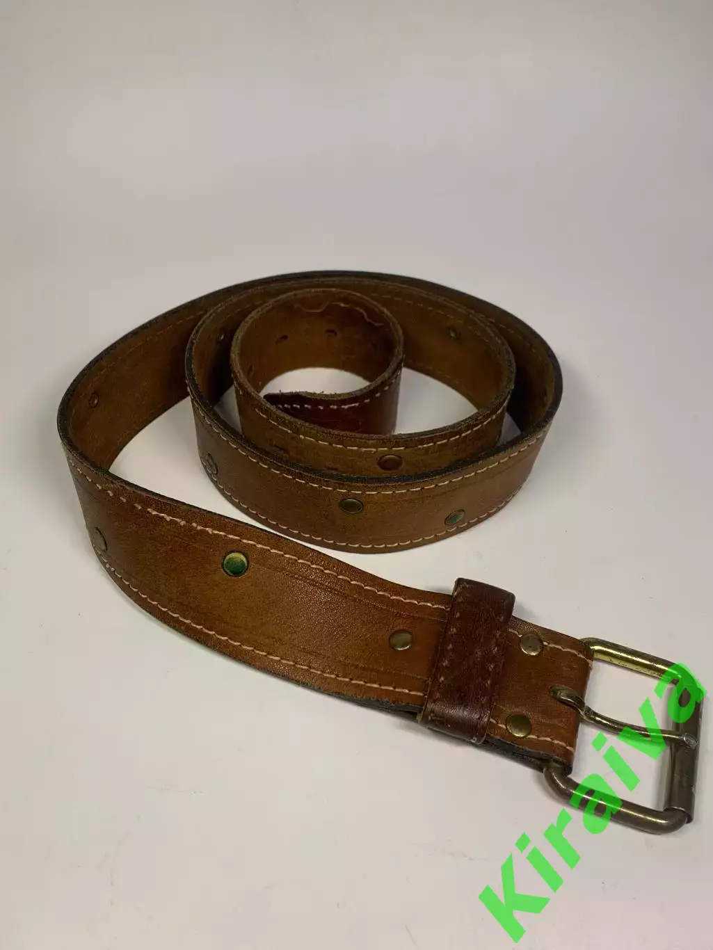 Ремень мужской кожаный коричневый с заклёпками 4 см (Н2855)
