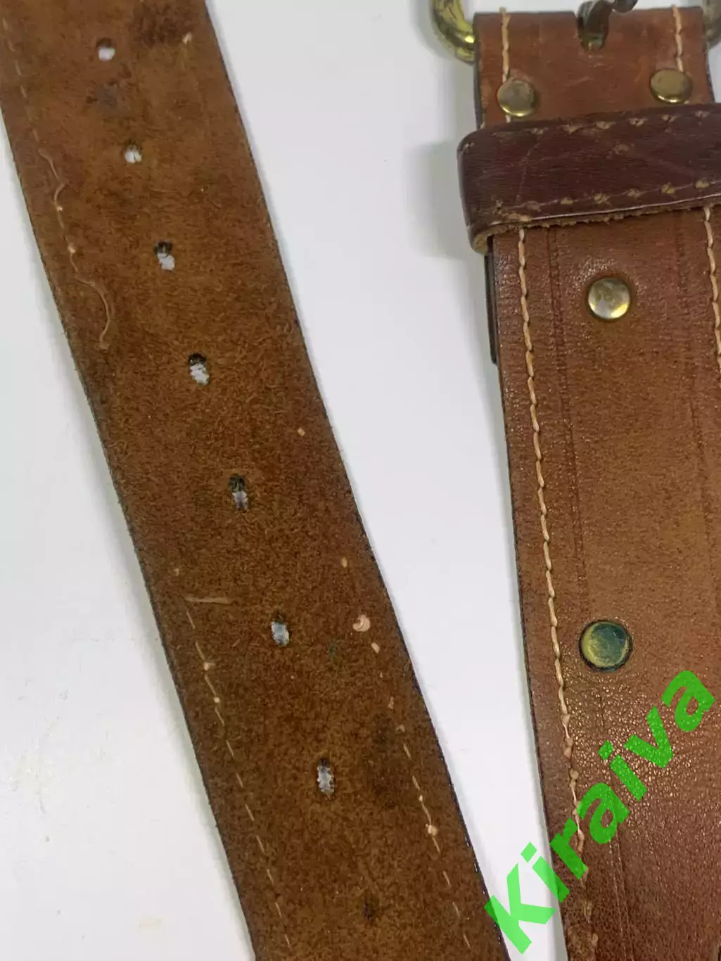 Ремень мужской кожаный коричневый с заклёпками 4 см (Н2855) 3