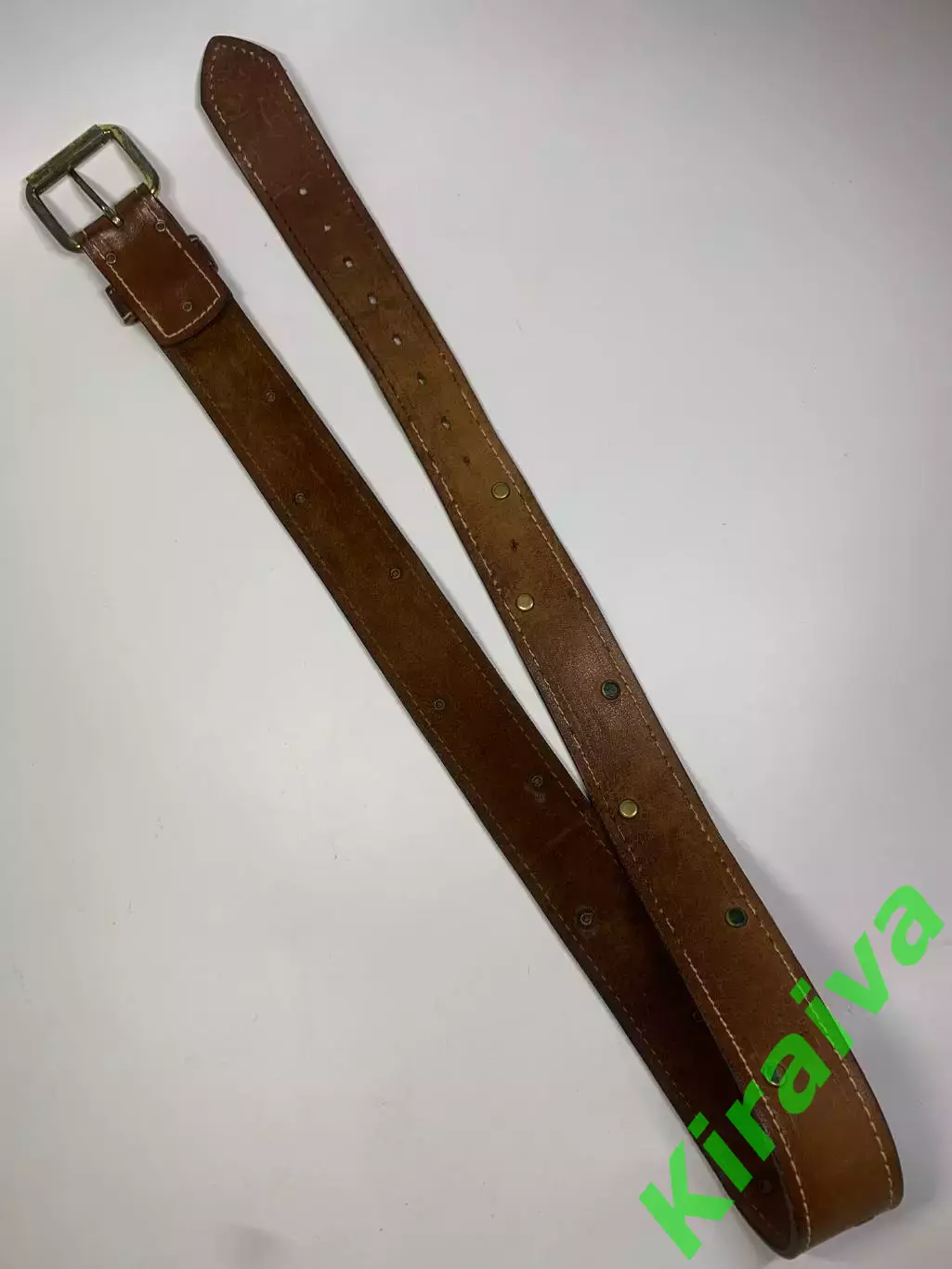 Ремень мужской кожаный коричневый с заклёпками 4 см (Н2855) 4