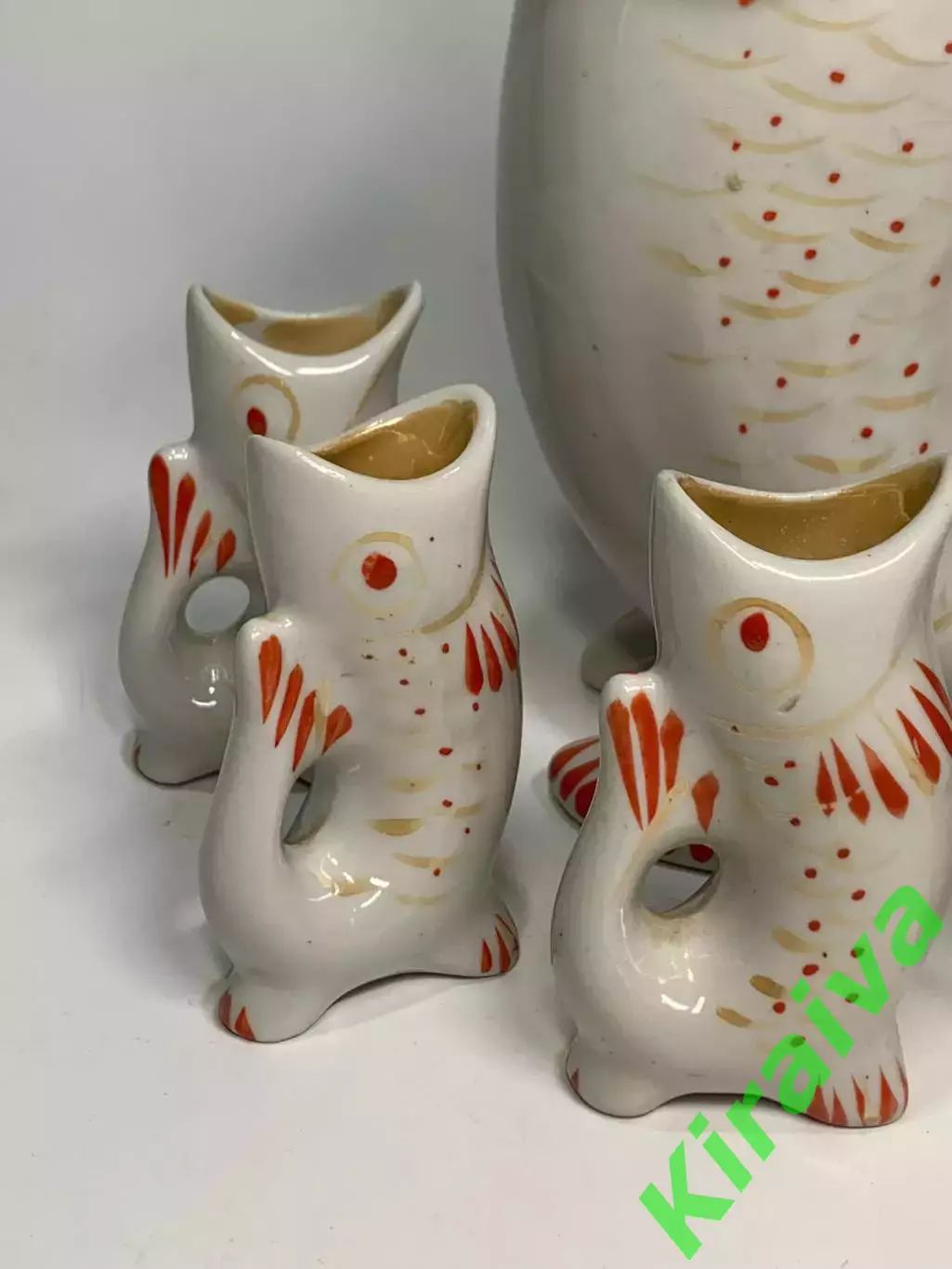 Набор графин и 6 рюмок «Рыбки / Карп» фарфор СССР Полонное (Н6492) 1