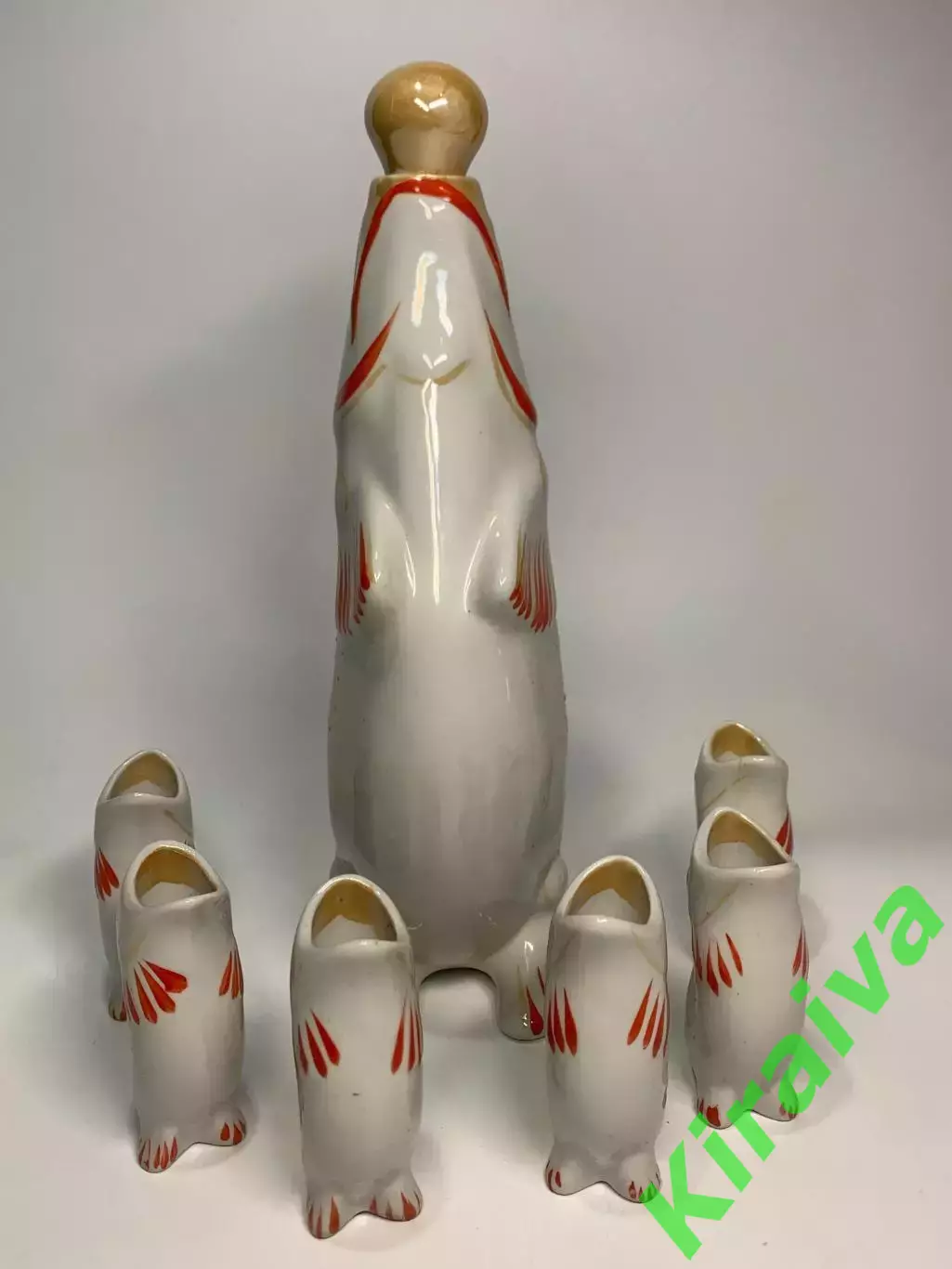 Набор графин и 6 рюмок «Рыбки / Карп» фарфор СССР Полонное (Н6492) 2