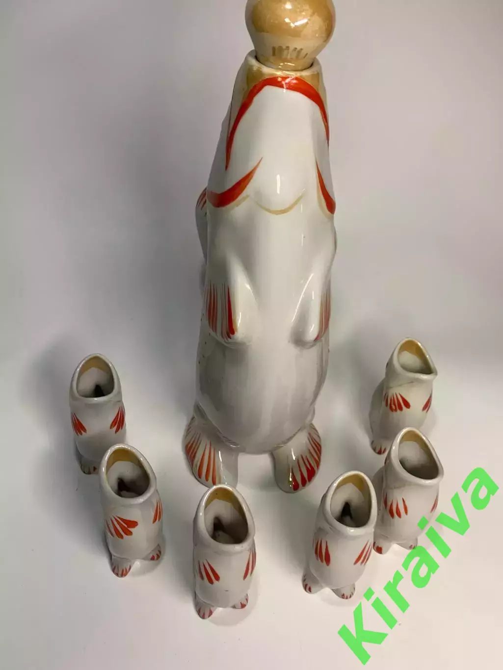 Набор графин и 6 рюмок «Рыбки / Карп» фарфор СССР Полонное (Н6492) 3