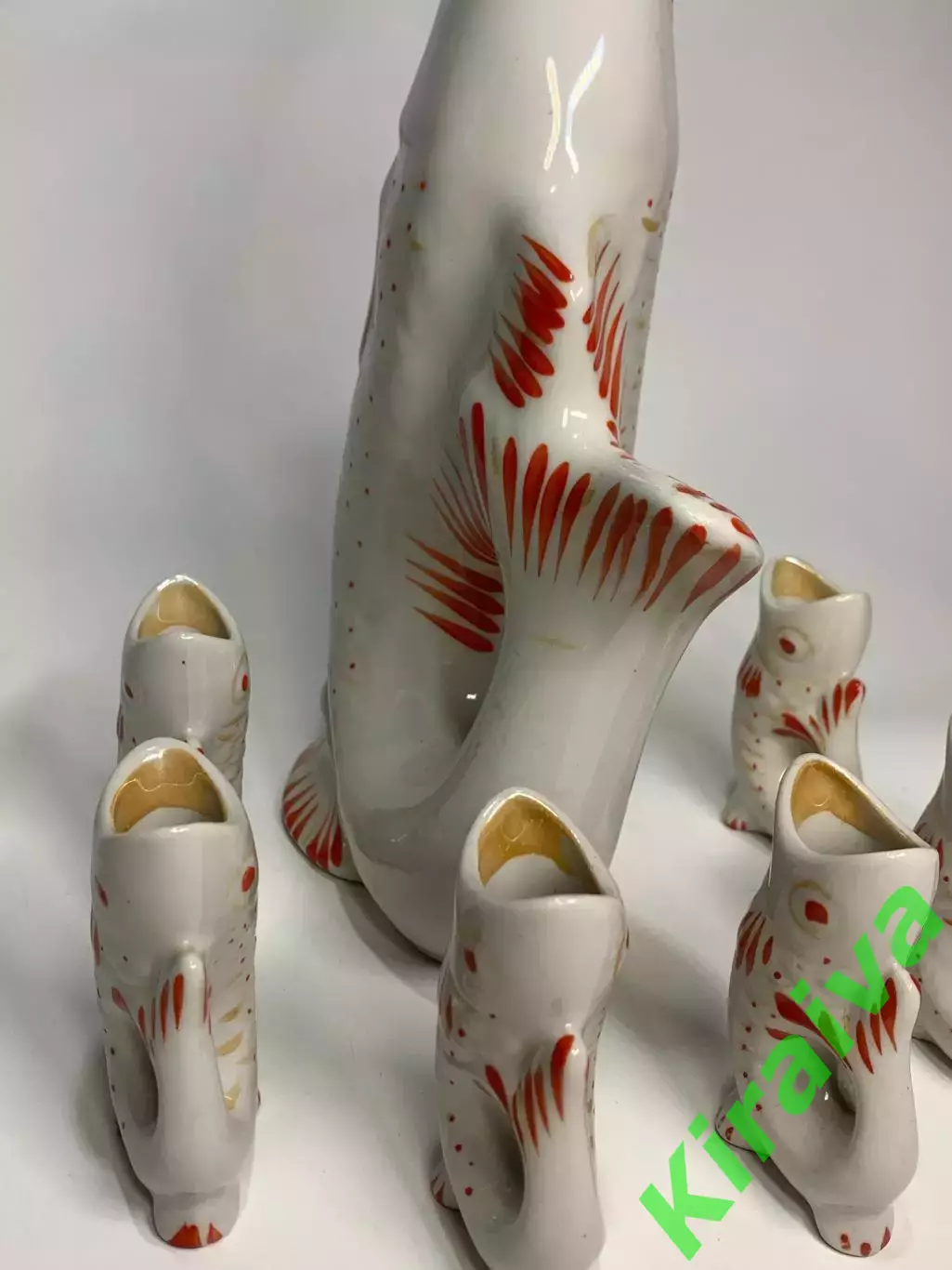 Набор графин и 6 рюмок «Рыбки / Карп» фарфор СССР Полонное (Н6492) 6