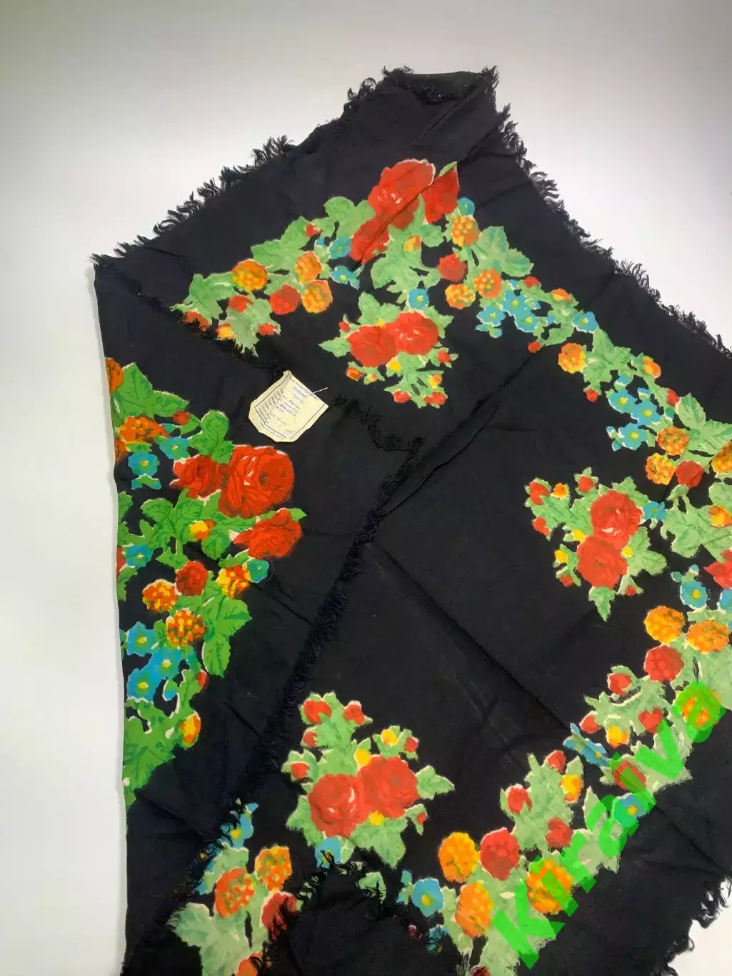 Платок женский винтажный шерстяной с бахромой СССР Ирпень 1967 цветочный Н2862 2