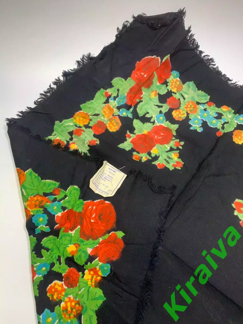 Платок женский винтажный шерстяной с бахромой СССР Ирпень 1967 цветочный Н2862 3