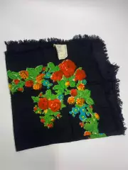 Платок женский винтажный шерстяной с бахромой СССР Ирпень 1967 цветочный Н2862