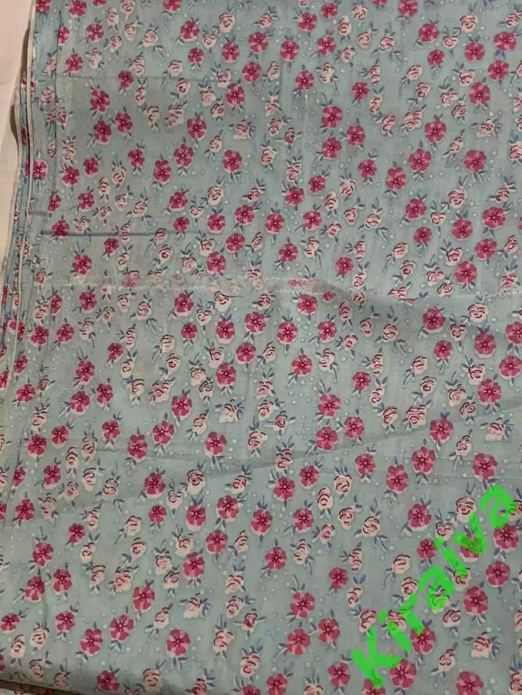 Отрез винтажной ткани хлопок 115?410 см голубой с розовыми цветами для рук Н2865 1