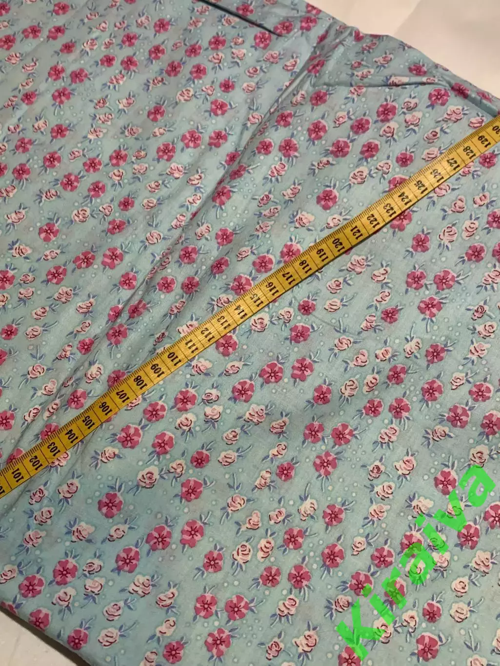 Отрез винтажной ткани хлопок 115?410 см голубой с розовыми цветами для рук Н2865