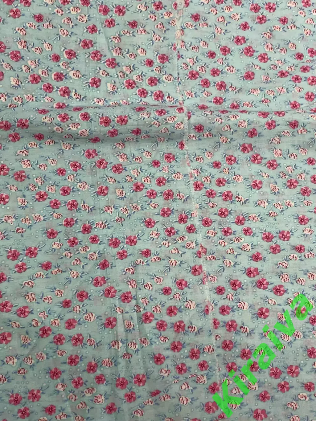 Отрез винтажной ткани хлопок 115?410 см голубой с розовыми цветами для рук Н2865 3