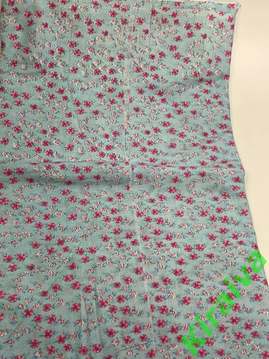 Отрез винтажной ткани хлопок 115?410 см голубой с розовыми цветами для рук Н2865 4
