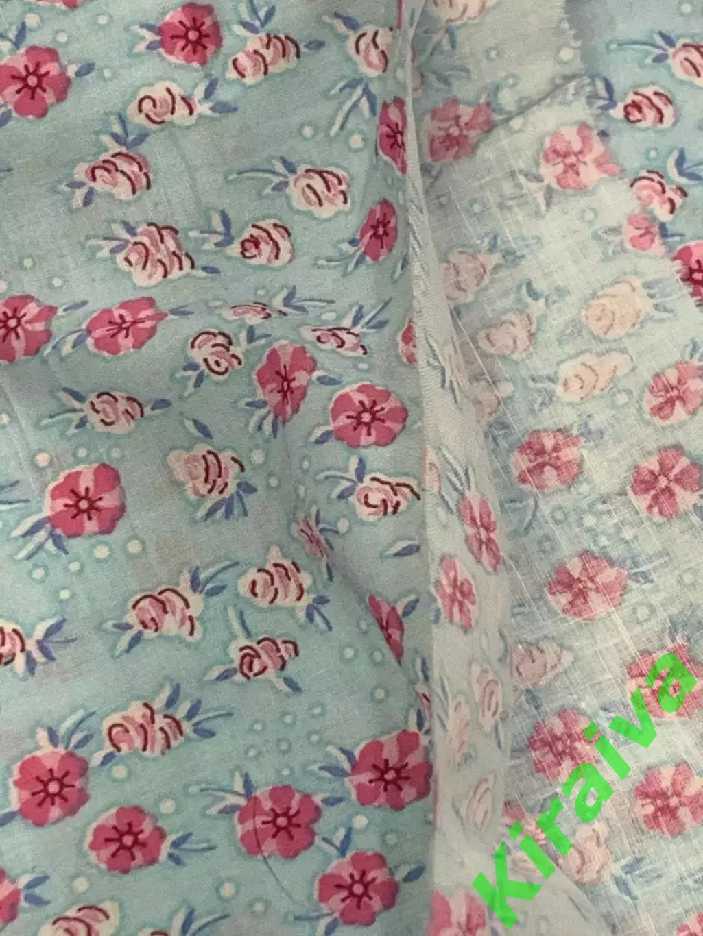 Отрез винтажной ткани хлопок 115?410 см голубой с розовыми цветами для рук Н2865 5