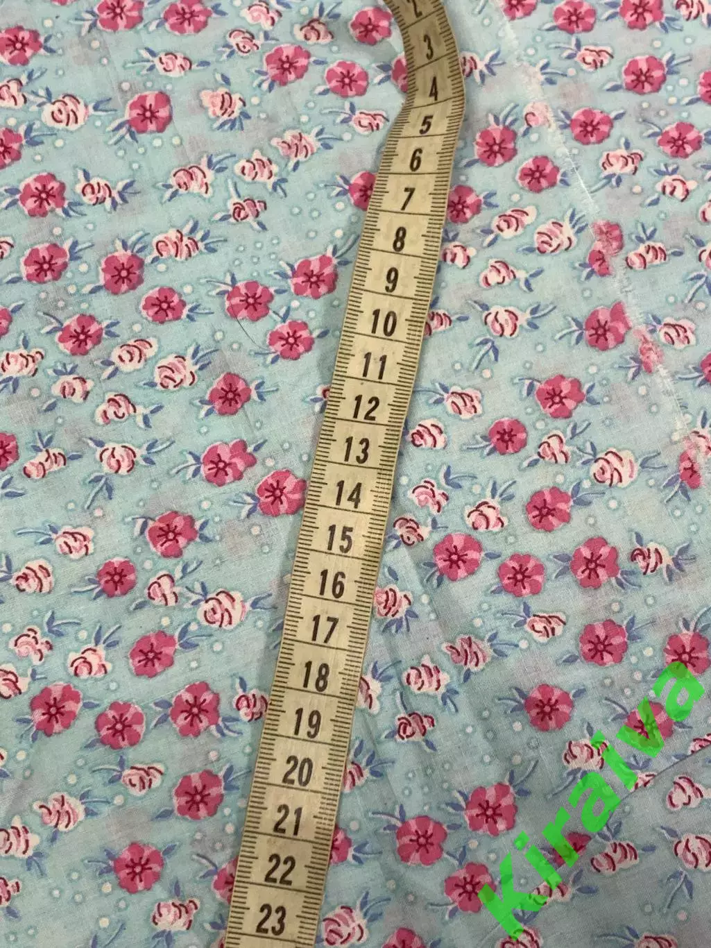 Отрез винтажной ткани хлопок 115?410 см голубой с розовыми цветами для рук Н2865 6