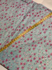 Отрез винтажной ткани хлопок 115?410 см голубой с розовыми цветами для рук Н2865