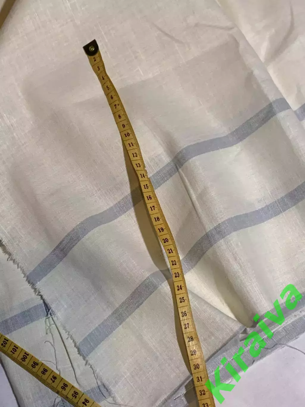 Отрез винтажной ткани лен/хлопок 43?475 см в полоску синий на белом СССР (Н2868)